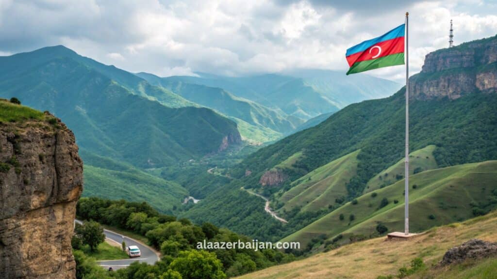 صورة تروّج للسياحة في أذربيجان للسعوديين، تُظهر باكو الحديثة وأبراج الشعلة والكورنيش البحري مع أنشطة مناسبة للعائلات والمسافرين من السعودية