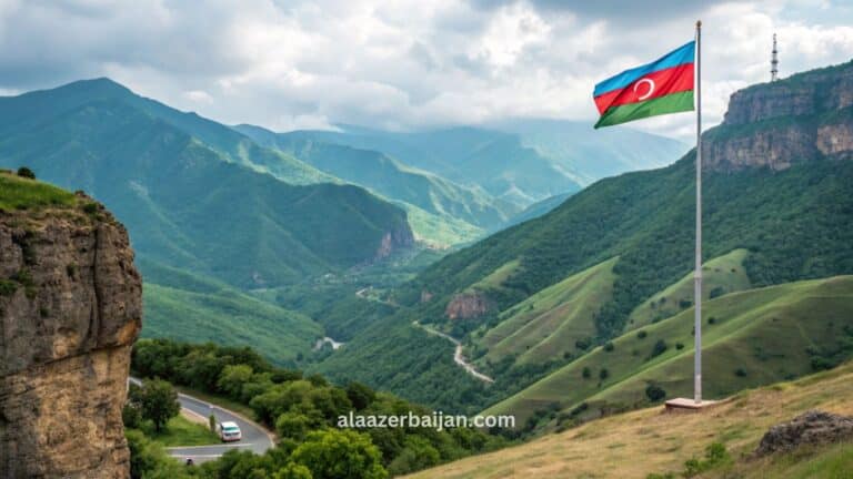 صورة تروّج للسياحة في أذربيجان للسعوديين، تُظهر باكو الحديثة وأبراج الشعلة والكورنيش البحري مع أنشطة مناسبة للعائلات والمسافرين من السعودية