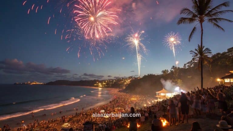 ألعاب نارية عملاقة تلوّن سماء سيدني فوق جسر هاربور ودار أوبرا سيدني مع انعكاسها على الميناء خلال احتفالات رأس السنة في أستراليا