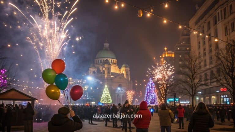 ألعاب نارية تضيء سماء بلغراد فوق قلعة كاليمغدان ونهر الدانوب وملتقى نهر السافا خلال احتفالات رأس السنة في صربيا، مع تجمعات العدّ التنازلي وأجواء شتوية