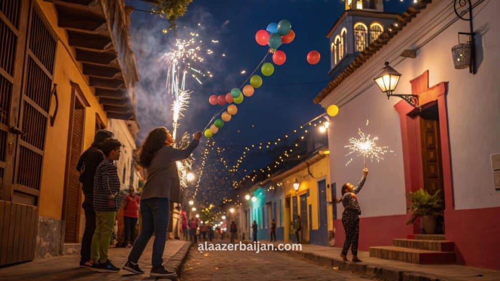 ألعاب نارية تضيء سماء بوغوتا فوق تلة مونسرّات وساحة بوليفار خلال احتفالات رأس السنة في كولومبيا، مع تجمعات وفعاليات موسيقية